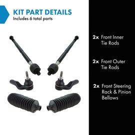 TRQ Front Steering Kit Steering Rack & Pinion Bellow Tie Rod Compatible with 2013-2018 Ford C-Max 2013-2019 Escape 2012-2018 Focus 2014-2018 Transit Connect