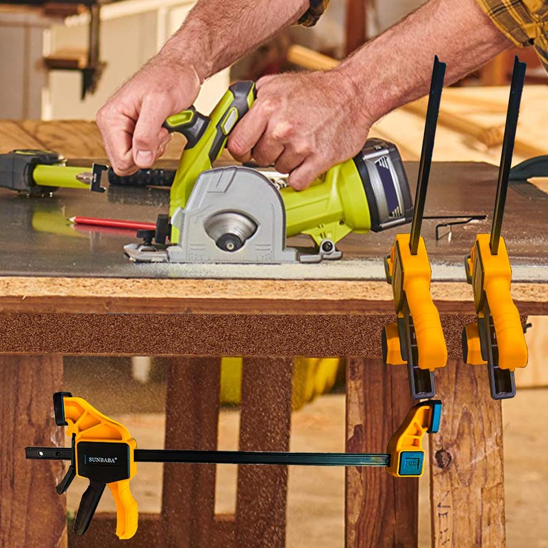 SUNBABA 6 Pack Clamps for Woodworking 12”(4)&6”(2) Light Duty One-Handed