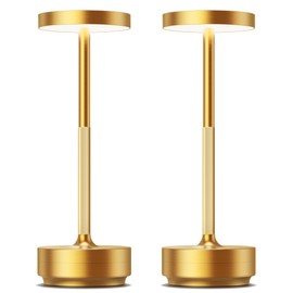 SAKRINGT 2 Pack Rechargeable Cordless Table Lamp - Battery Operated LED Portable Table Light with 3 Color Stepless Dimming, Memory Function - IP54 Waterproof for Outdoor, Restaurant, Patio, Camping