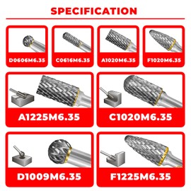 Tungsten Carbide Burr Set 1/4" Shank 8PC Double Cut Rotary Cutting Burrs Die Grinder Bits for Steel and Wood Working, Grinding, Carving, and Engraving