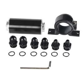 MAX COOL Inline Fuel Filter 6AN 8AN 10AN Adapter with Mounting Bracket 100 Micron 50mm Aluminum Universal Black