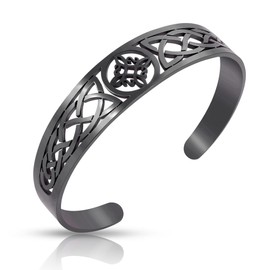 SIPURIS Witch Knot Bracelet for Women Men Viking Celtic Knot Bracelets Cuff Bangle Stainless Steel Witchcraft Geometric Adjustable Open Bangle Protection Amulet Witches Knot Jewelry (Black)