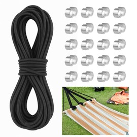 Elastische Gummiseil 4 mm x 10 m, Schwarzes Haltbares Expanderseil mit 20 Würgeklemmen, gummischnur, Schneidbares Gummiseil für Anhängerplane, Zeltaufbau, Camping, Plane, Rucksack, Hut