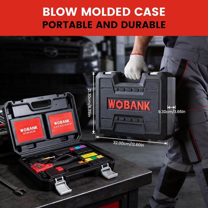 WOBANK Rivet Nut Tool Kit, 8" One Handed Rivnut Tool