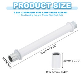 PATIKIL Straight Pipe Lamp Stems Rod Kit, 6 Set M10 Carbon Steel 100mm(3.94") Long Double End Thread Rod with Coupling Nut Sleeve Connector for Table Lamps Chandeliers, White