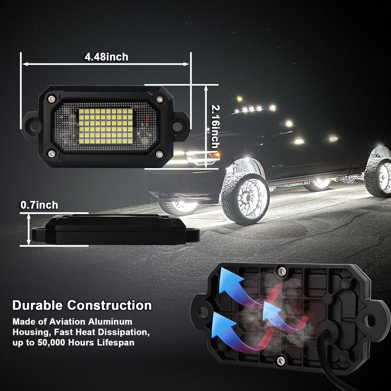 ALIGZ 8PCS 6500K Pure White Rock Lights, 60-LED 1800LM Super