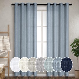 Pitalk Light Blue Linen Curtains 102 Inches Long for Living Room 2 Panel Set Grommet Window Drape Light Filtering Semi Sheer Stone Blue Grey Curtain 102 Length for Patio Door Bedroom Country Blue Gray