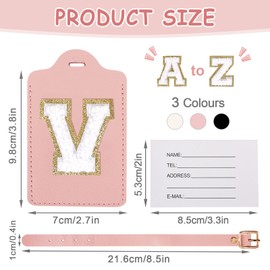 2PCS Unique Initial Letter Luggage Tags for Suitcases, Monogrammed Suitcase Luggage Identifier Tag,PU Leather TSA Approved Luggage Tags for Men Women Kids Baggage Schoolbags(White-Pink+Pink-White V)