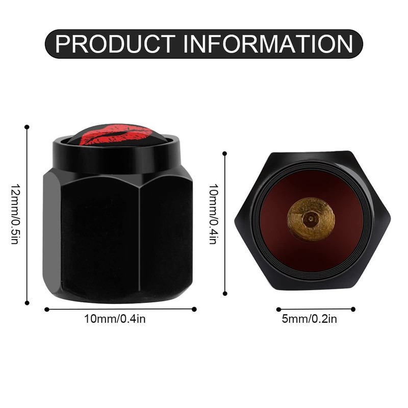 Muishi Red Lips Tire Valve Stem Caps, Aluminum Black Stem