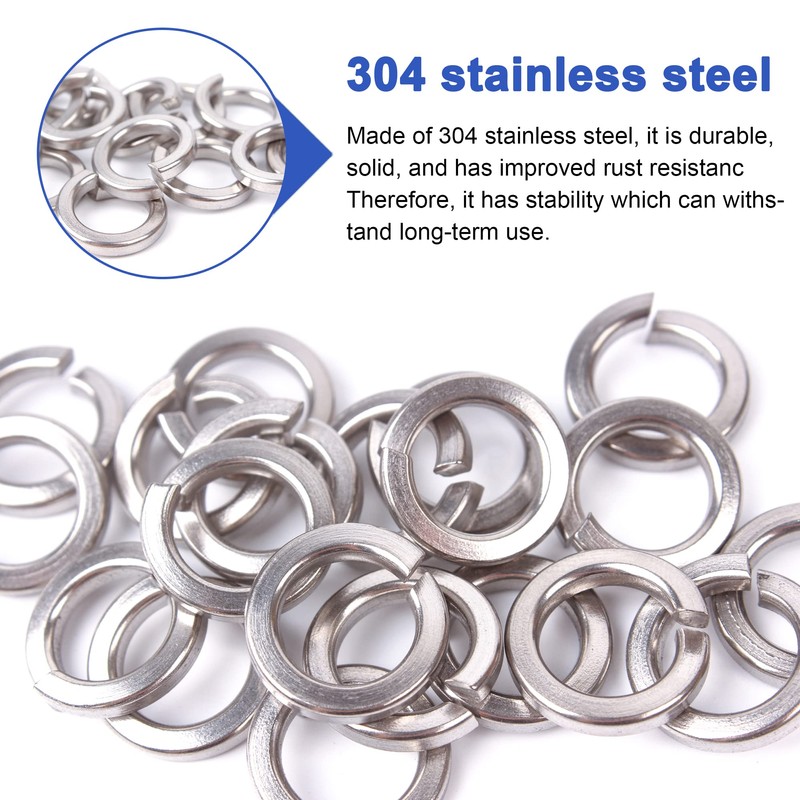 490Pcs 7-Size Stainless Steel Spring Lock Washers Assortment Kit Split