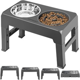 URPOWER Raised Dog Bowls 4 Height Adjustable Elevated Bowl Stand with Stainless Steel Water Bowl Non-Slip Dog Food Bowls Stand for Small Medium Large Dogs and Pets