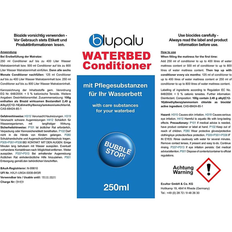 blupalu Water Bed Conditioner 4 x 250 ml with Bubble