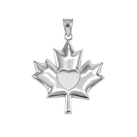 925 Sterling Silver Canadian Heart Maple Leaf Charm Pendant