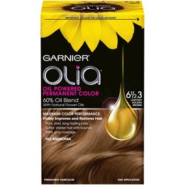 Garnier Olia Ammonia Free Permanent Hair Color, 100 Percent Gray Coverage (Packaging May Vary), 6 1/2.3 Lightest Golden Brown Hair Dye, Pack of 1