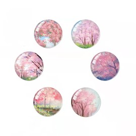 Glass Cute Magnets, Lissaberg 6Pcs Pink Refrigerator Magnets Strong Magnetic Fridge Sticker – Cherry Blossom Pattern, Office Whiteboard, Photo, Cabinet, Dishwasher, Locker(Pink)