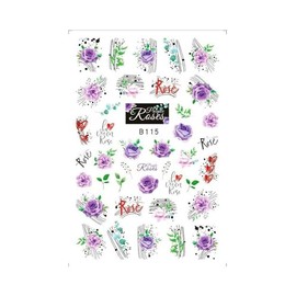 Generic Rose Daisy Heart Love Flower Nail Sticker Geometric Stripes Line Leopard Print B115 Nail Wraps Art Stickers Manicure Supplies for Women for Home Nails Full Long Lasting Easy Apply and Remove