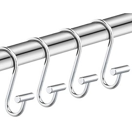 Silver Shower Curtain Hooks,Rust Proof Shower Curtain Rings for Bathroom,Chrome T-Bar Metal Decorative Shower Curtain Hooks Hangers for Shower Curtain Rod,Set of 12
