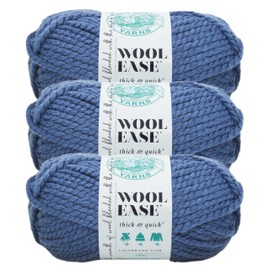 Lion Brand Yarn Wool-Ease Thick & Quick Yarn, Soft and Bulky Yarn for Knitting, Crocheting, and Crafting, 3 Pack, Denim