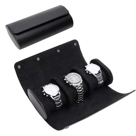 Homodoskey Watch Roll Travel Case for Men and Women - 3 Watch Organizer With Innovative Removable Pillows & Solid Dividers for Home, Travel and Display (Black)
