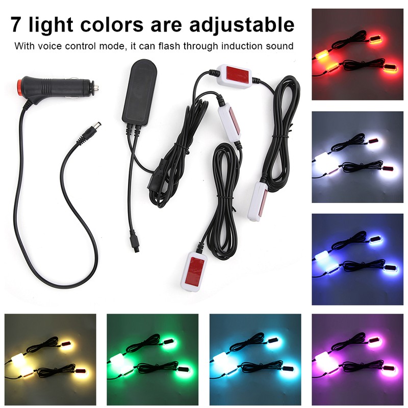 4‑In‑1 5V/12V Car Interior Ambient Light 7 Colors Adjustable Voice