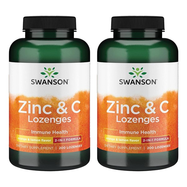 Swanson Zinc & Vitamin C Lozenges 25/100 Milligrams 200 Lozenges (2 Pack)