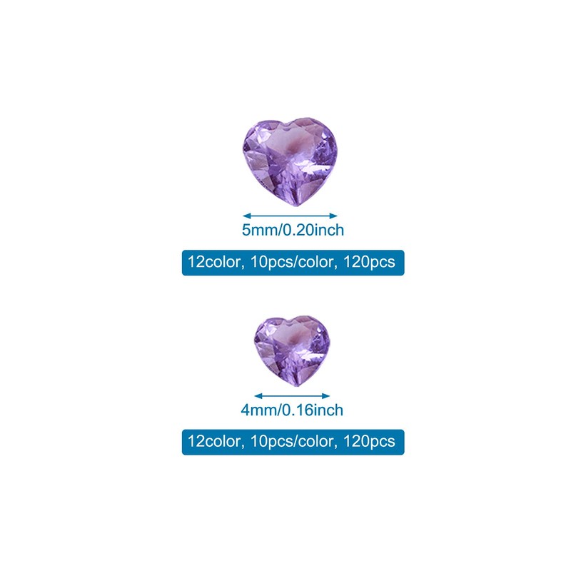 Pandahall 240pcs Crystal 12 Months Birthstone Charms Heart Shape Glass