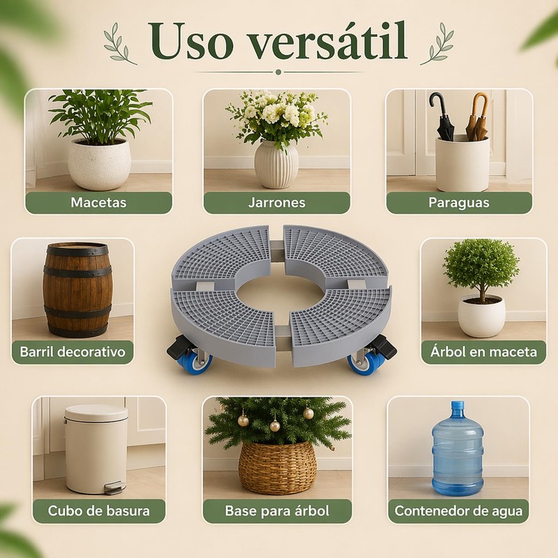 Base para Maceta con Ruedas Soporte para Plantas Rodante Ajustable