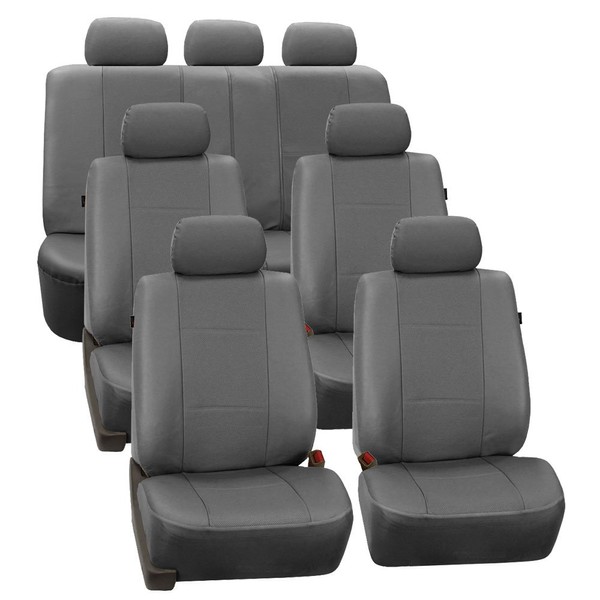 FH Group PU007217 Deluxe Leatherette 3 Row Seat Covers (Gray)