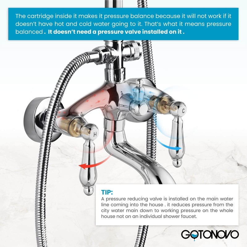gotonovo Polished Chrome Exposed Pipe Bathroom Shower System Wall Mount