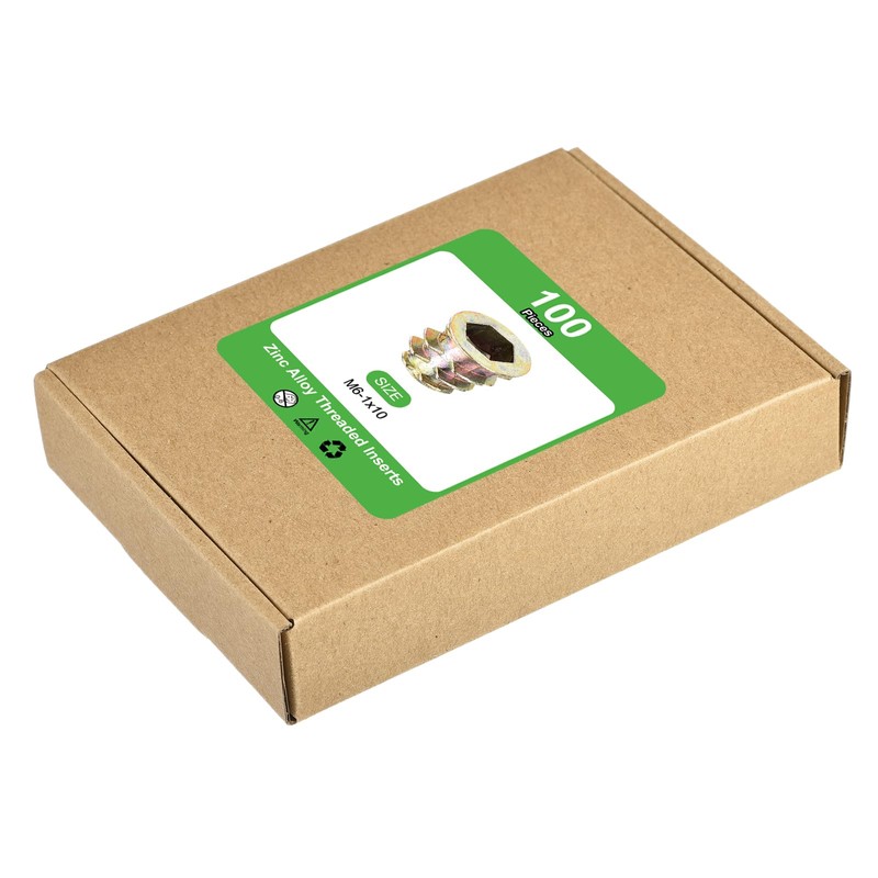sourcing map 100Pcs Threaded Inserts, M6-1x10 Zinc Alloy Hex-Flanged Nut