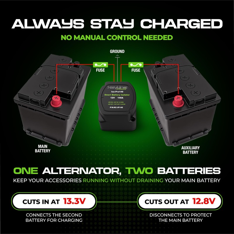 Dual Battery Isolator Kit 12V - 140 Amp Voltage Sensitive