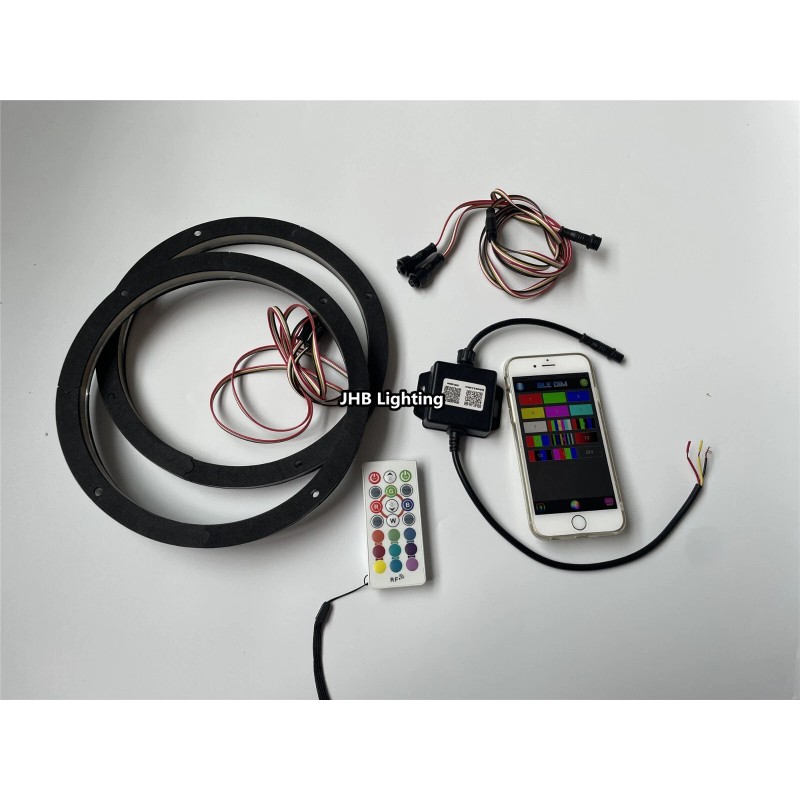 JHB Pair 8" Bluetooth Remote RGB LED Rings Lights for