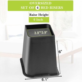 Yookwutar Bed Risers 2 inch, 3 inch, 4 inch, 6 inch, 8 inch Heavy Duty, Oversized Furniture Riser for Couch Sofa Table Chair Leg Frame Dorm, Support up to 6000 Lbs (Black Full 4 Pack, 6 inch)