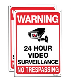 Video Surveillance Signs 10 x 7 Inches 2 pack No Trespassing Security Alert 24 Hour CCTV Camera Signs Reflective Aluminum Anti UV Protected Metal Sign Outdoor A2
