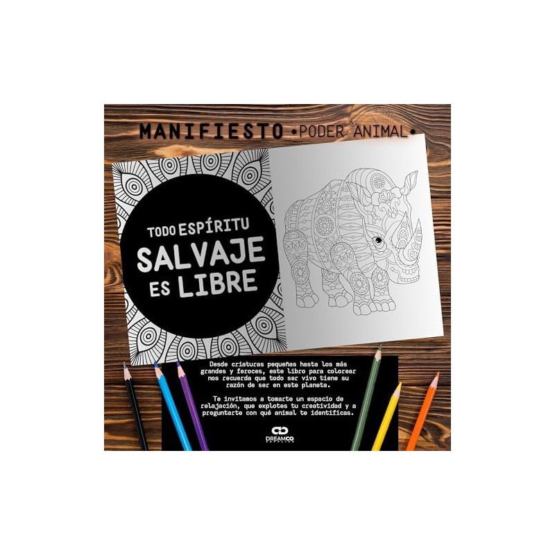 Libro para Colorear Mandalas Antiestrés Manifiesto PODER ANIMAL, Relajación y