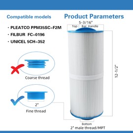 AMIBRON 5CH-352 Replaces Marquis Spa Filter, Compatible With PPM35SC-F2M,FC-0196, Marquis 35, Marquis Spa 20042, 20092, 70-0240, 370-0242, 370-0243, 2" Male Fine Thread 35 sq.ft. Hot Tub Filter 2 Pack