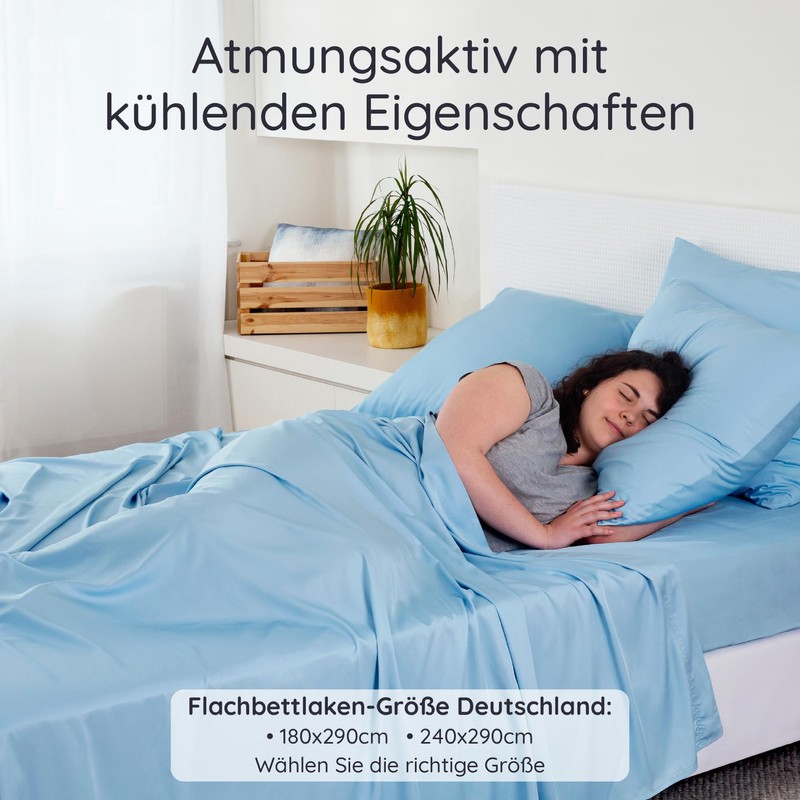 Light Blue Bamboo Bed Sheet without Elastic Band, Cooling 180