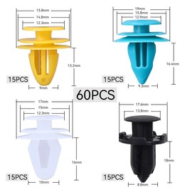 COYUN Pack of 60 Car Mounting Clips, Four Sizes from 8 mm to 10 mm, Universal Expansion Rivets, Door Trim Clips, Plastic Rivets, Body Clips, Fastening, Fits Most Vehicles