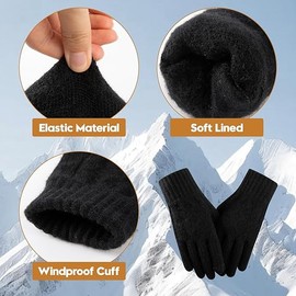 4 Pairs Womens Winter Gloves with Touchscreen Fingers Knit Texting Thermal Warm Gloves for Cold Weather, Black