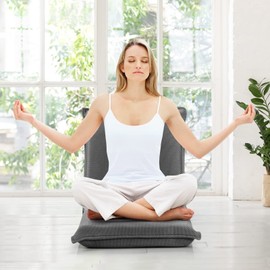 S AFSTAR Adjustable Floor Chair, Cushioned Lounger Recliner with 6-Position Comfortable Back Support & Thick Padded, Lazy Sofa Floor Gaming Chair, Floor Seat for Gaming Reading Meditation (Grey)