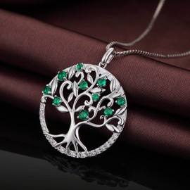 Miaofu Tree of Life Necklace, 18K White Gold Plated Tree of Life Chain, Women's 925 Sterling Silver Tree of Life Family Pendant with 5A Zirconia, Fine Jewellery for Men and Women, Cubic Zirconia