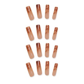 SINHOT Press on Nails Long Square Fake Nails Ombre Gradient Acrylic Nails Glossy Glue on Nails Squoval Artificial Nails Stick on False Nails with Design 24 pcs