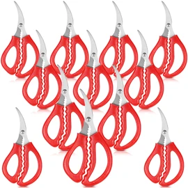 Gisafai 12 Pcs Kitchen Seafood Scissors for Crab Bulk,Leg Scissors Multifunctional Stainless Steel Shears Crab Leg Crackers Fish Shrimp Lobster tools for Kitchen Seafood Peeling (Red)