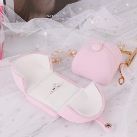 Pink Velvet Ring Box Double-open Ring Box for Proposal Engagement Wedding Cute Ring Gift Case Premium Jewelry Gift Box