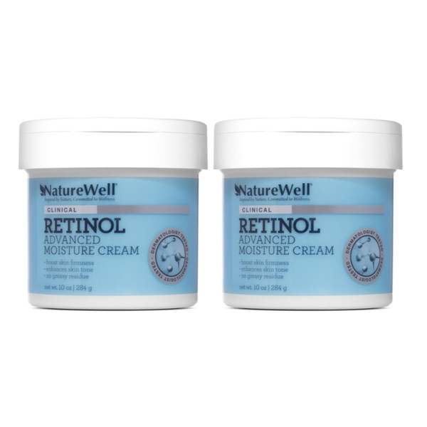 NATURE WELL Clinical Retinol Advanced Moisture Cream for Face, Body, & Hands, Boosts Skin Firmness, Enhances Skin Tone, No Greasy Residue, Packaging May Vary, 2 Pack (10 Oz Each)