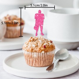 18pcs Pink Glitter Silhouette Dessert Cupcake Topper Pick for Rugby Ball Touchdown Sport Game Day Theme Decor Supplies Men Women Happy Birthday Party Decorations