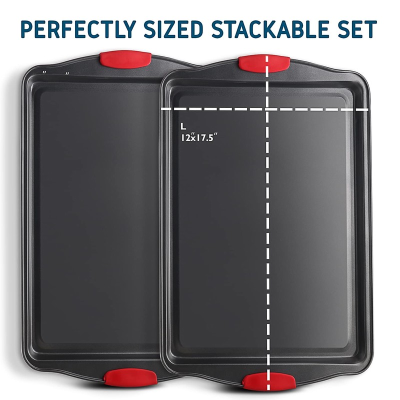Baking Sheet Set, 2-Piece Large Cookie Sheet Set with Silicone