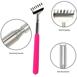 Glamified Glam Stainless Steel Back Scratcher Massager, Telescoping Scratching Tool, Portable Extendable Back Scratcher with Telescopic Handle for Adults, Men, Women - Itch Relief (Pink)