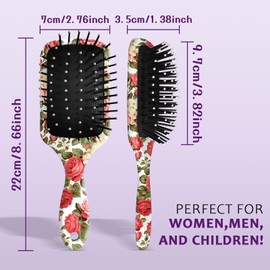 Miwasion Paddle Hair Brush,Cute Detangling Hair Brushes,Glide Through Tangles with Ease,Ease for Girls,Women,Boys,Men,Wet & Dry All Hair(Red Roses-01)