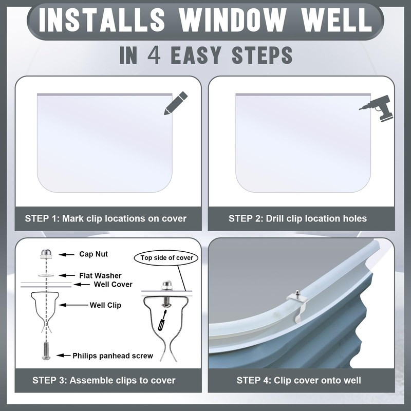 Tandefio 10 Sets Window Well Cover Clips Outside 2.36'' x
